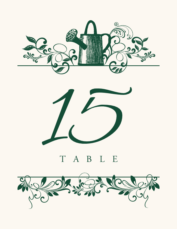 Watering Can Botanical Monogram Spring & Summer Wedding Table Numbers